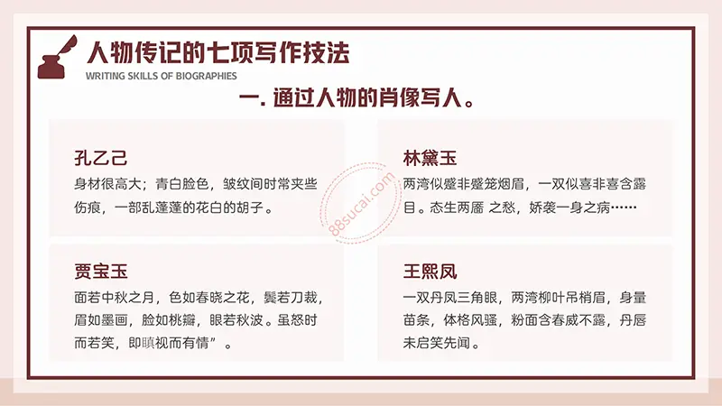 人物传记写作技巧课题PPT演示模板免费PPT模板
