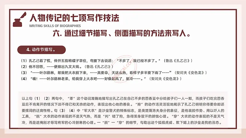 人物传记写作技巧课题PPT演示模板免费PPT模板