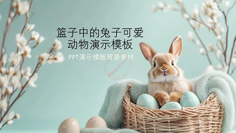 篮子中的兔子可爱动物PPT演示模板背景素材PPT模版免费下载