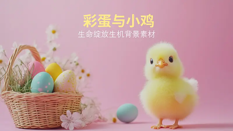 花篮彩蛋与小鸡仔生命绽放生机PPT背景素材