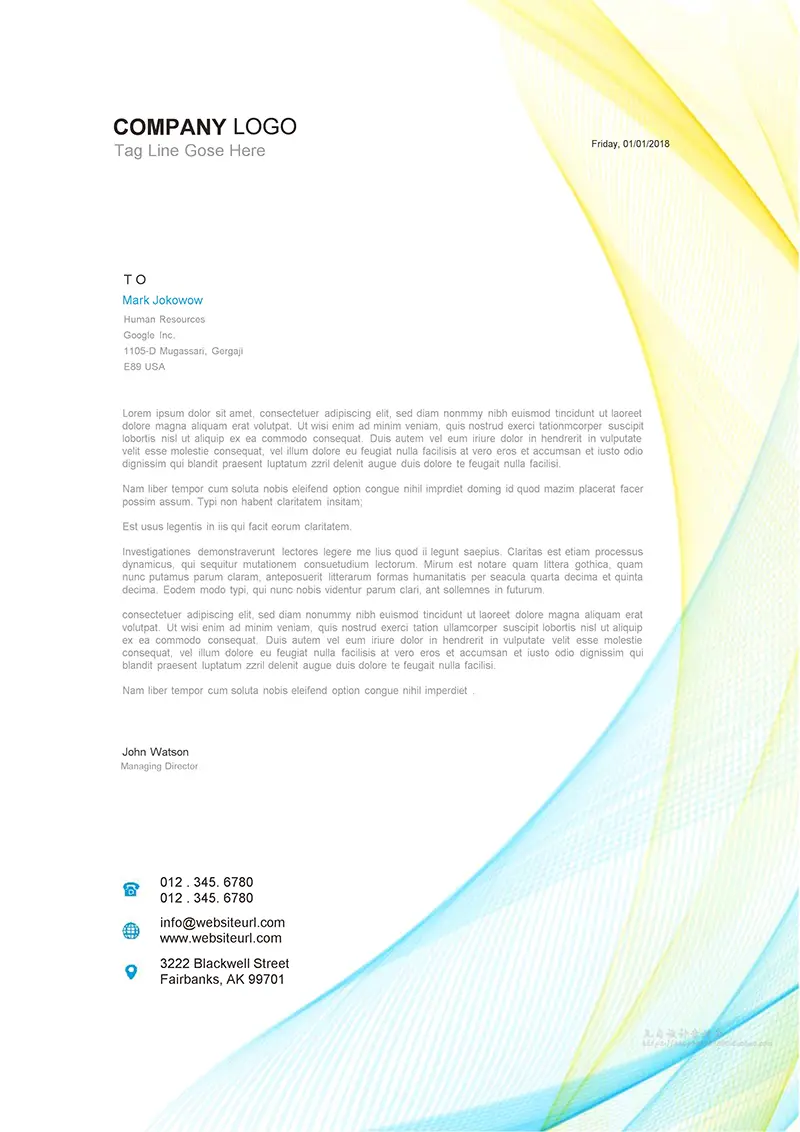 虚幻彩色线条企业商务信纸背景word模板免费下载