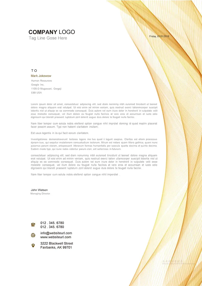 虚幻彩色线条企业商务信纸背景word模板免费下载