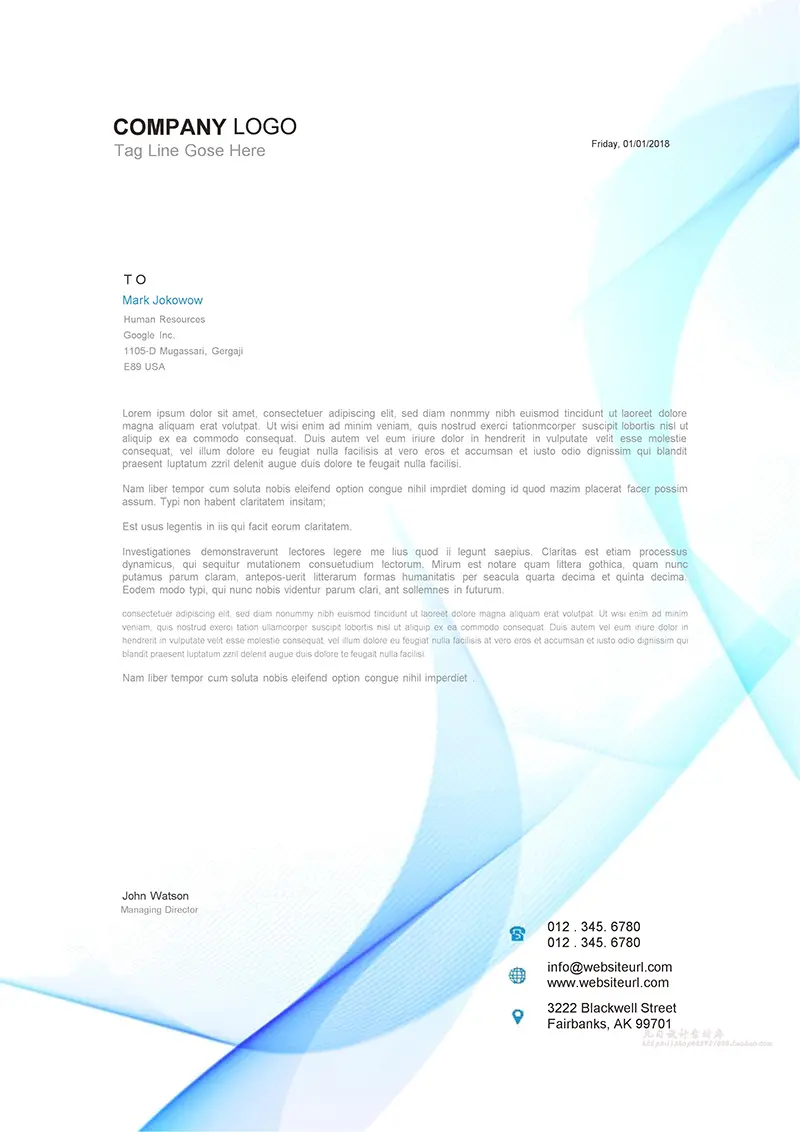 虚幻彩色线条企业商务信纸背景word模板免费下载