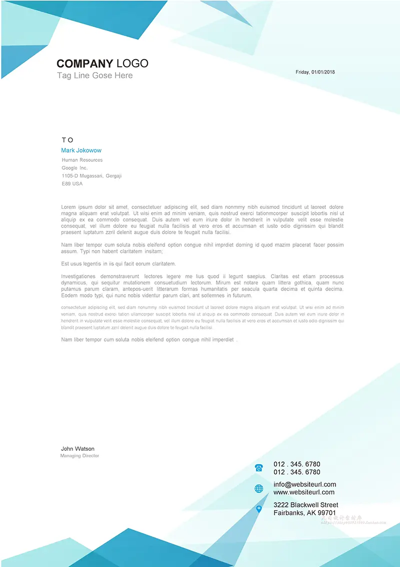 三角形色块企业商务信纸背景word模板免费下载