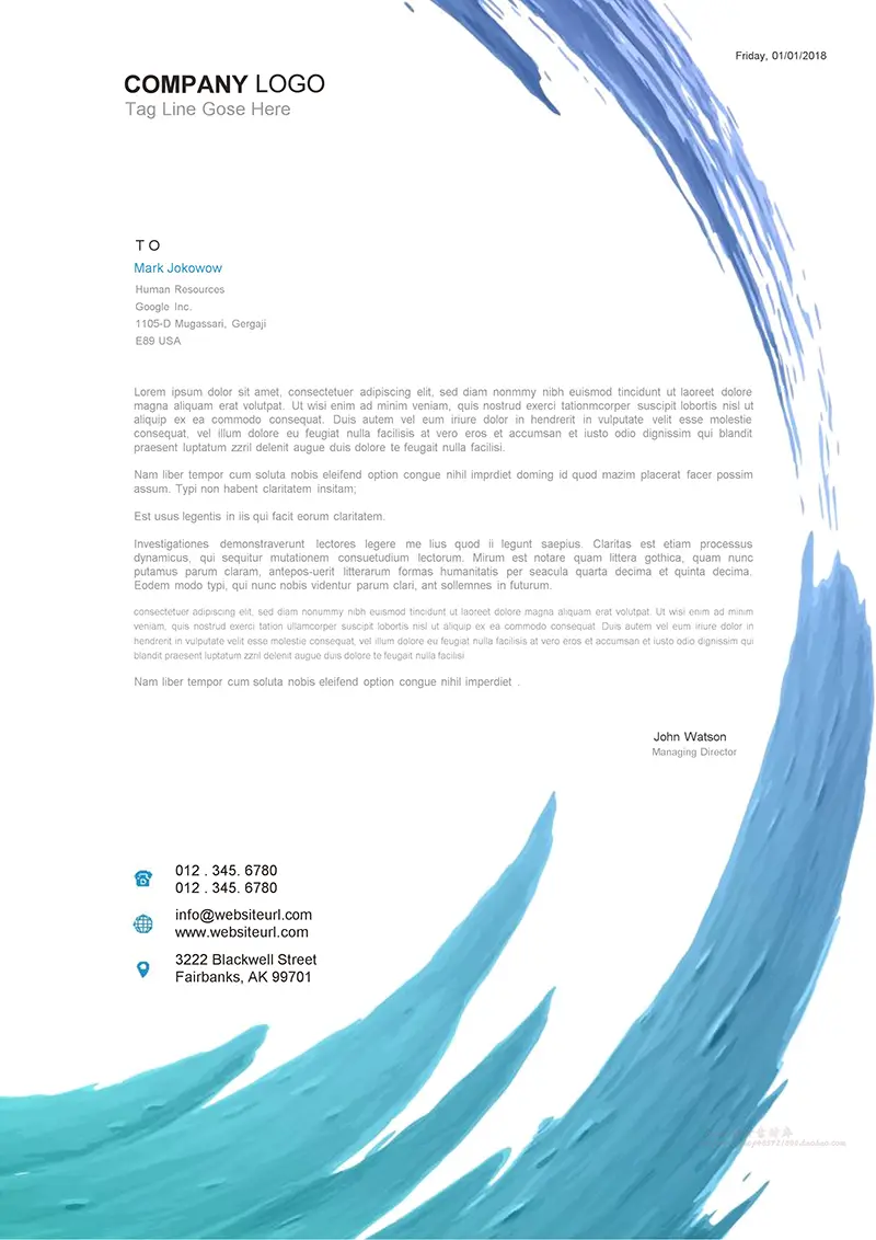 油画笔迹企业商务信纸背景word模板免费下载