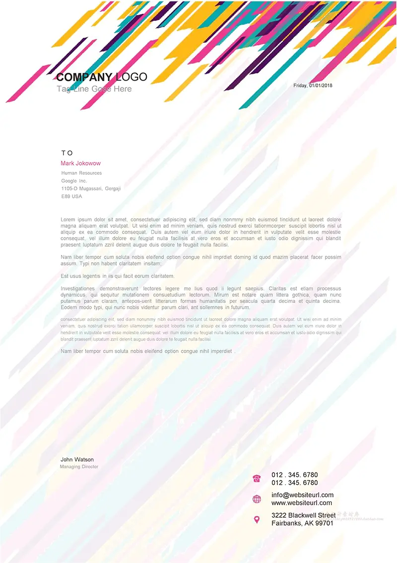 彩色长条企业商务信纸背景word模板免费下载