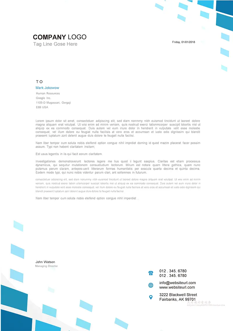 变形色块企业商务信纸背景word模板免费下载