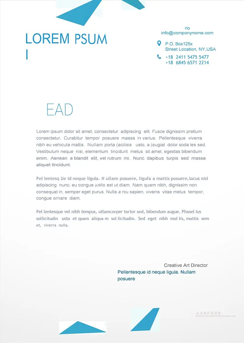 三角形色块企业商务信纸背景word模板免费下载