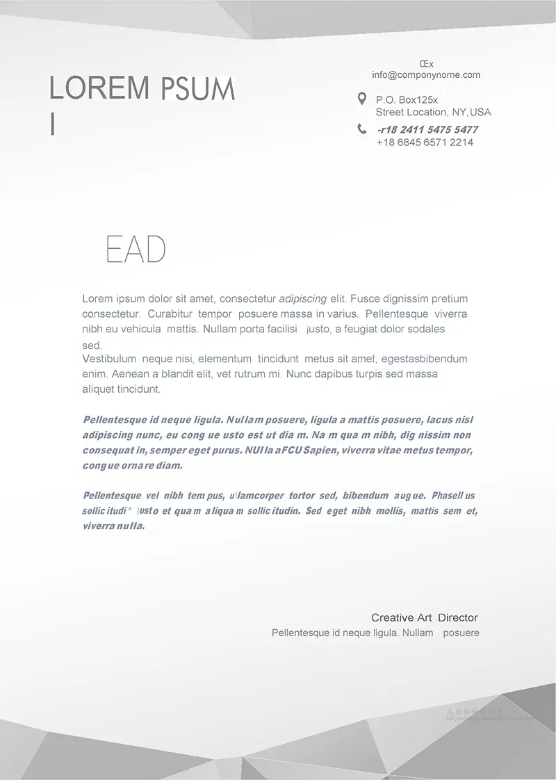 浅灰几何形状企业商务信纸背景word模板免费下载