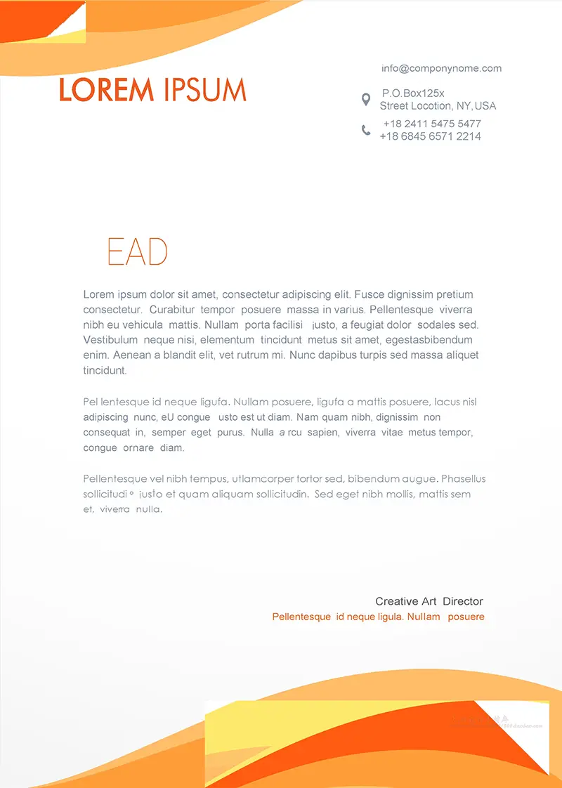 橙色曲面色块企业商务信纸背景word模板免费下载