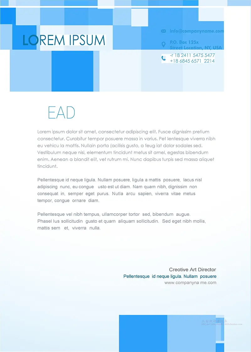 蓝色方形格子企业商务信纸背景word模板免费下载