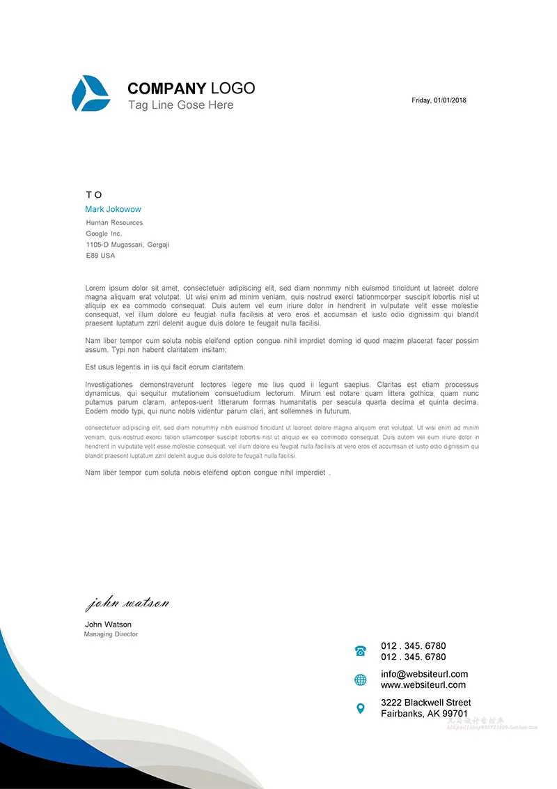 边角小装饰企业商务信纸背景word模板免费下载