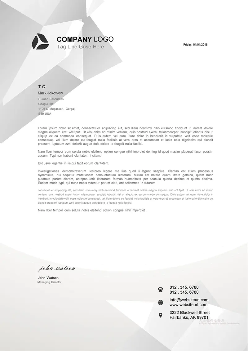 浅色企业商务信纸背景word模板免费下载