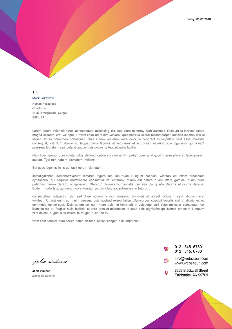 弯曲色块企业商务信纸背景word模板免费下载