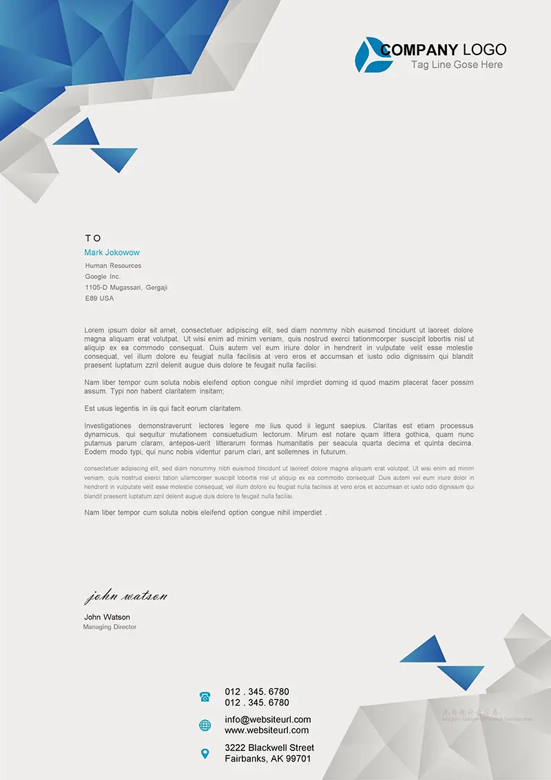 几何色块企业商务信纸背景word模板免费下载