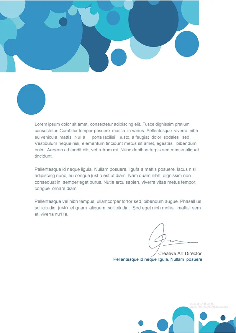 蓝色圆形企业商务信纸背景word模板免费下载