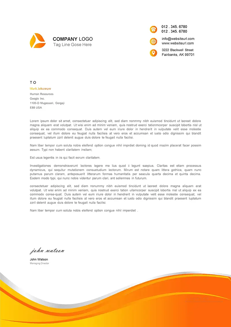 桔色页脚装饰企业商务信纸背景word模板免费下载