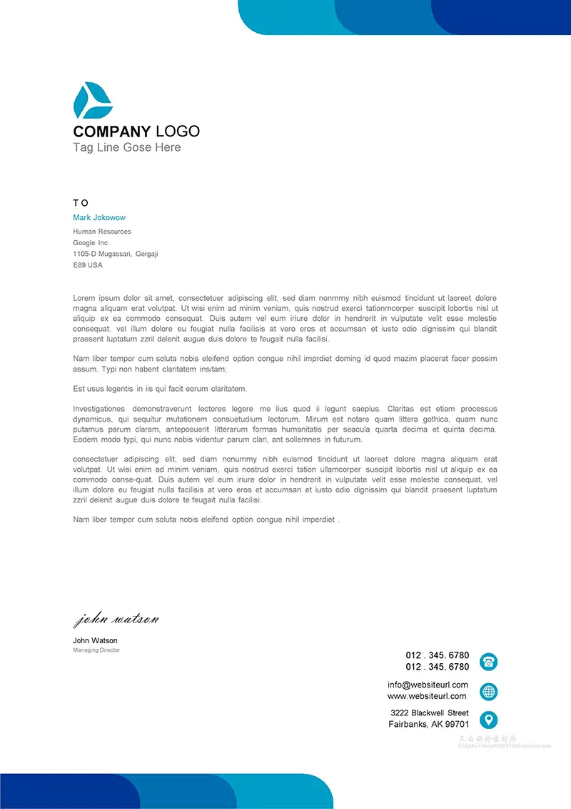 企业商务信纸背景word模板免费下载