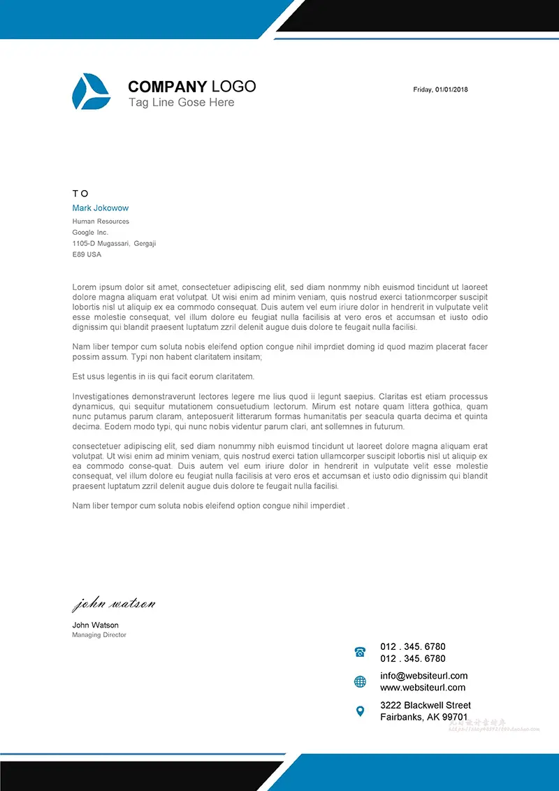 方正企业商务信纸背景word模板免费下载