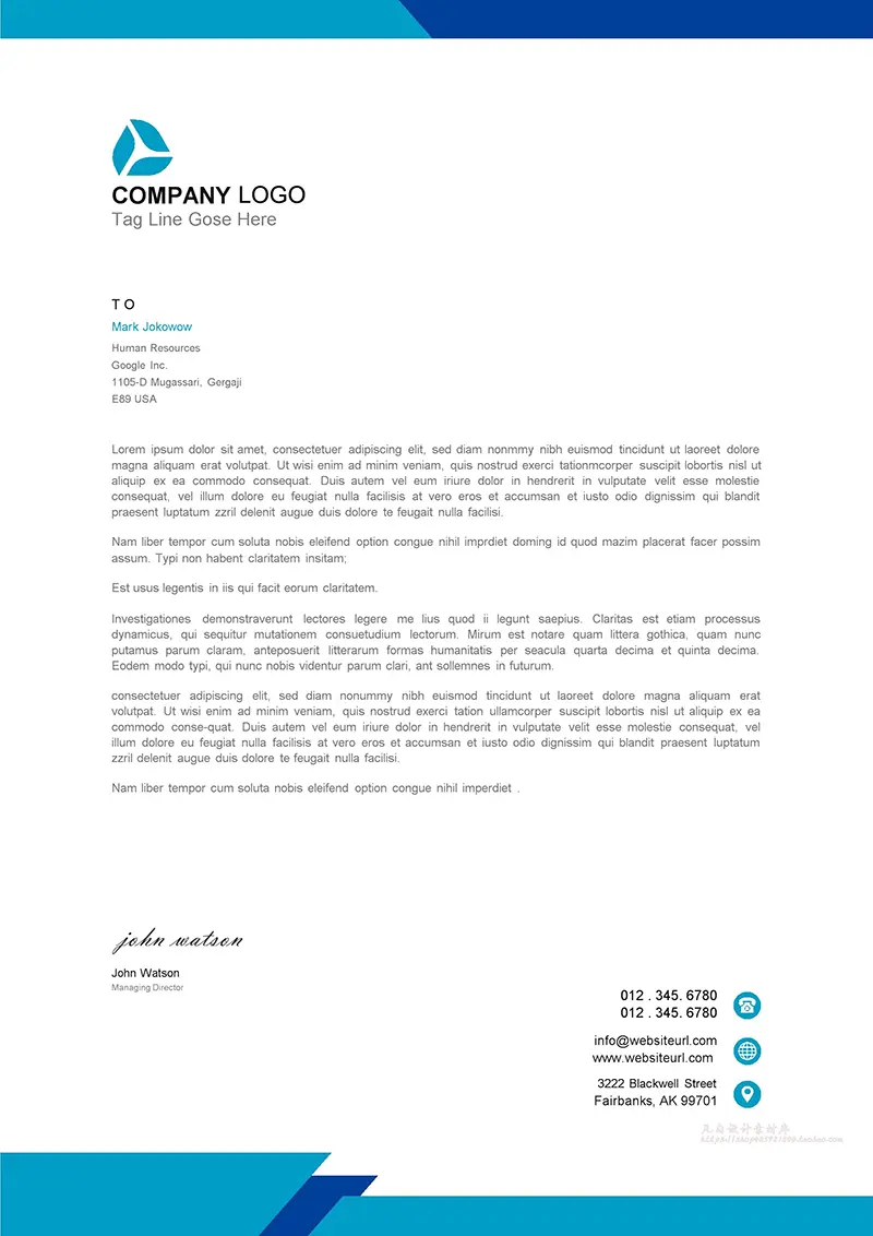 企业商务信纸背景word模板免费下载