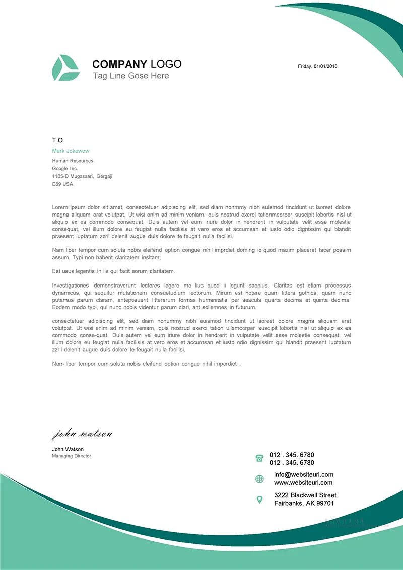 曲面造型企业商务信纸背景word模板免费下载