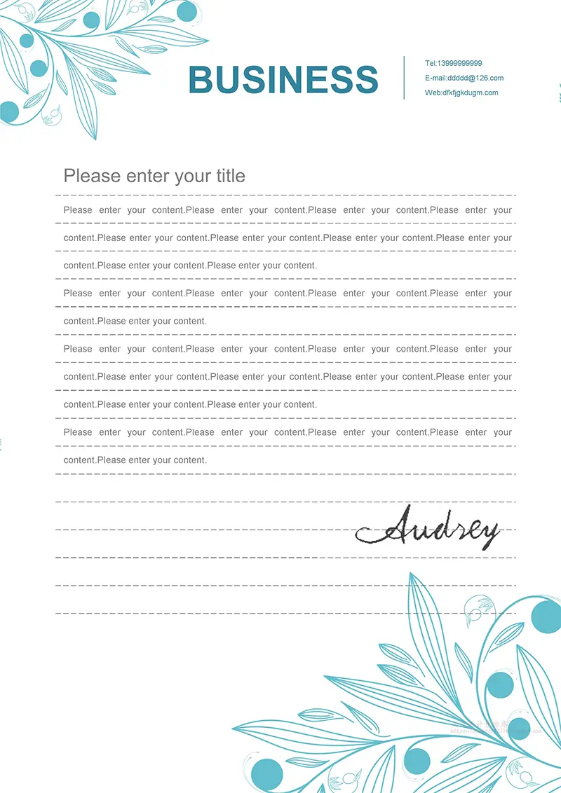线条花朵角花企业商务信纸背景word模板免费下载