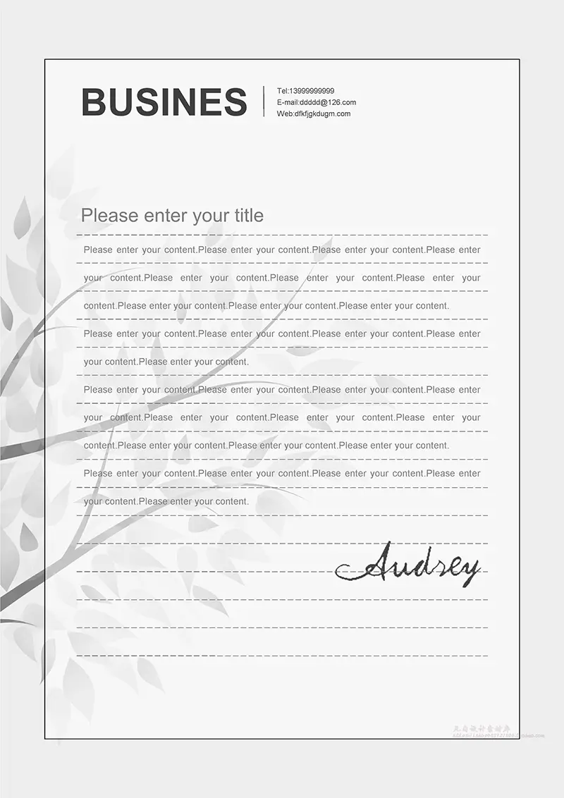 树枝树叶素材企业商务信纸背景word模板免费下载